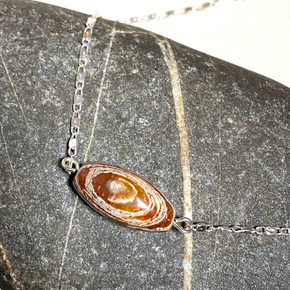 2/$20,Convoluted Jasper Necklace, Genuine Gemstone Bar Pendant & Stainless Chain - Picture 10 of 13